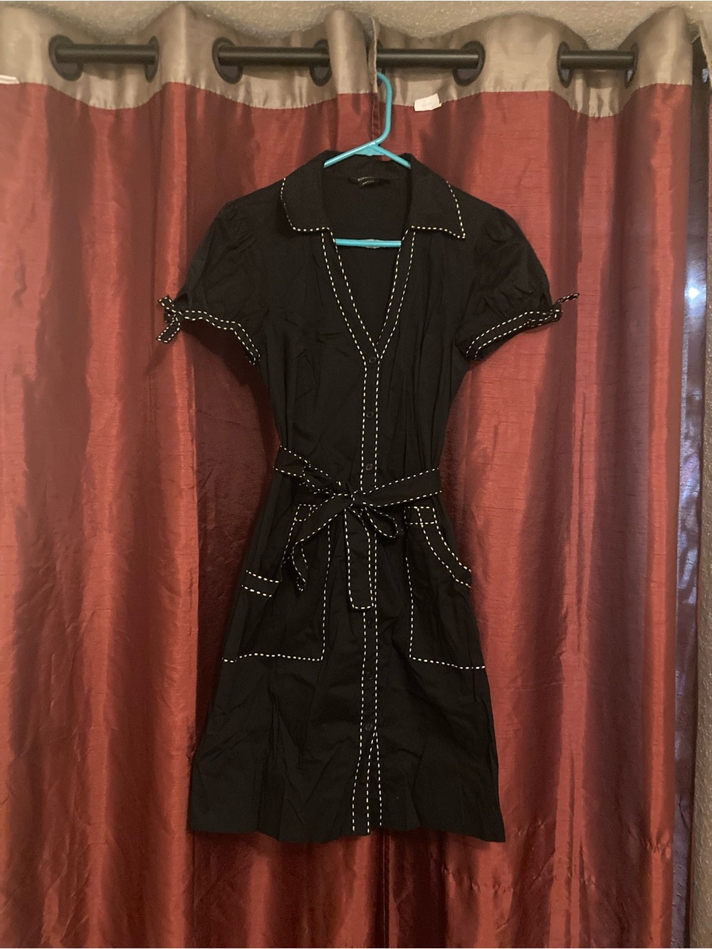 BCBGMaxAzria Black Mini Dress with White Topstitch Trim